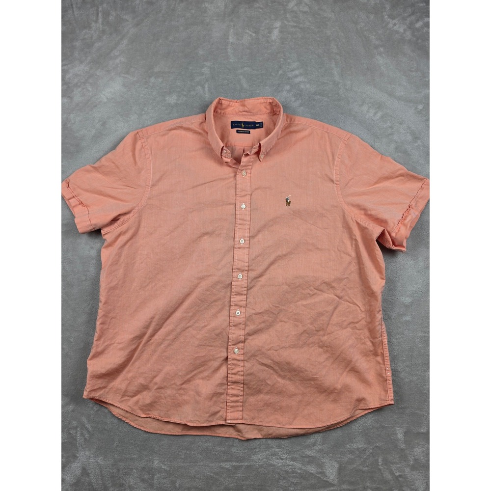 Ralph Lauren Button Down Shirt Men XXL Orange Peach Chambray Oxford Short Sleeve